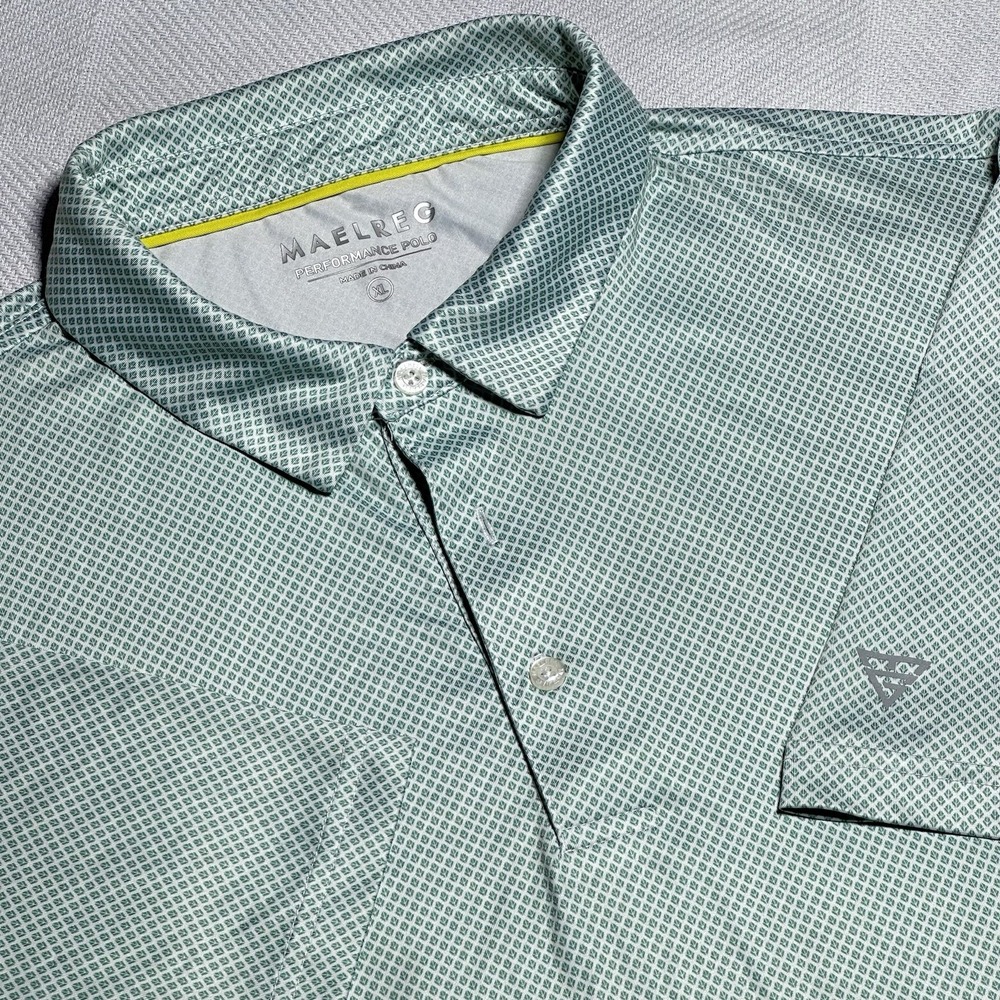 Maelreg Golf Polo Shirt Mens XL Green Performance Diamond Geometric‎ Print